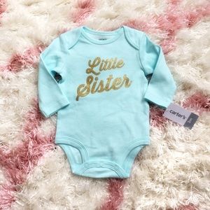 Little Sister Bodysuit Teal w Gold by Carter’s NWT
